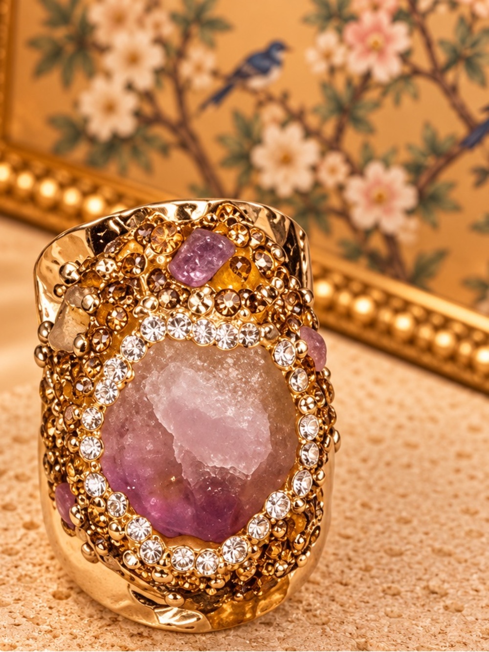 Raw Crystal Rhinestone Cocktail Ring - Picture 1 of 3